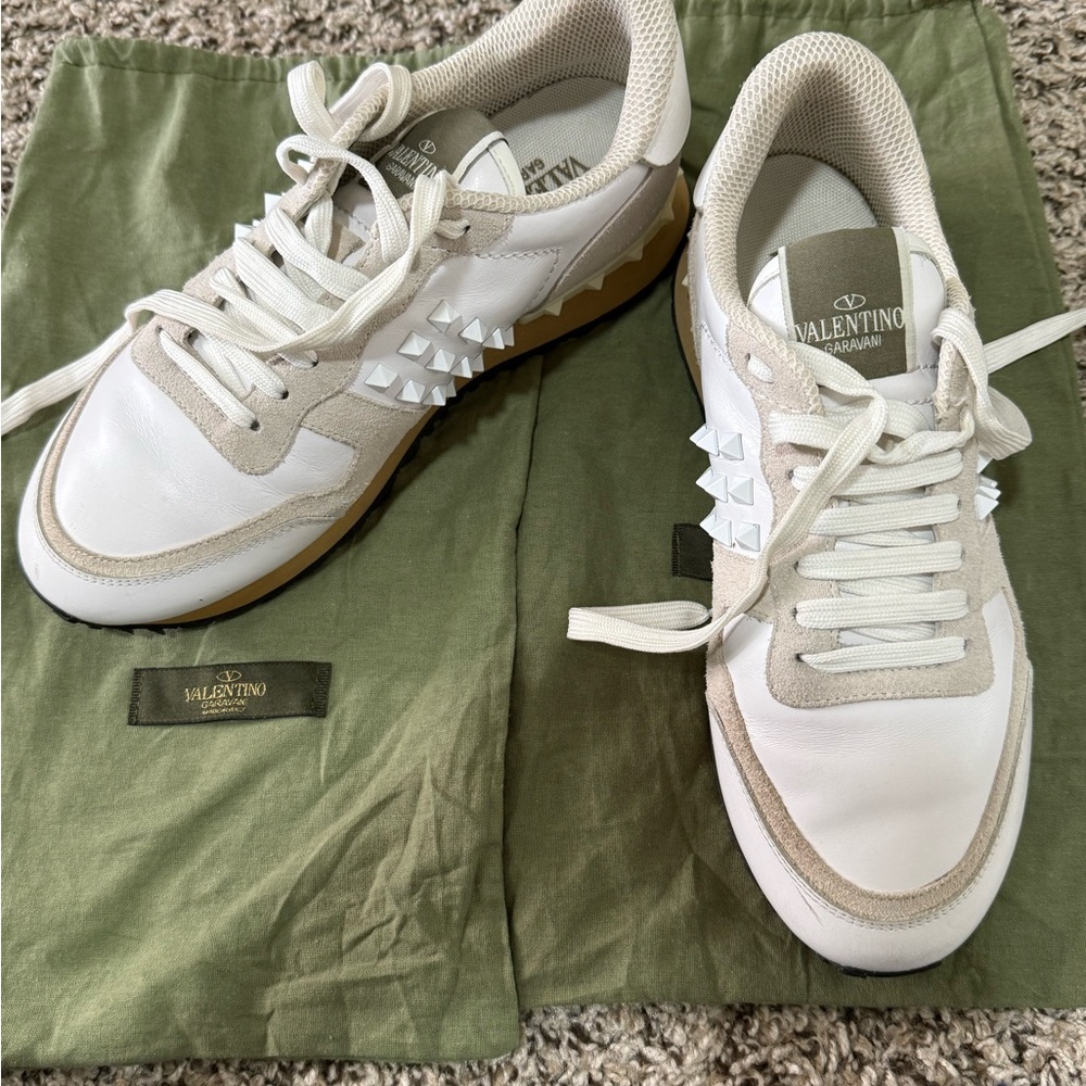 Valentino Garavani White  Rockstud Suede-Trim Sneakers Size 39